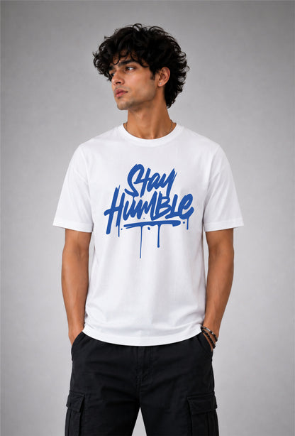 Stay humble Unisex Regular Fit Tee - White/Blue