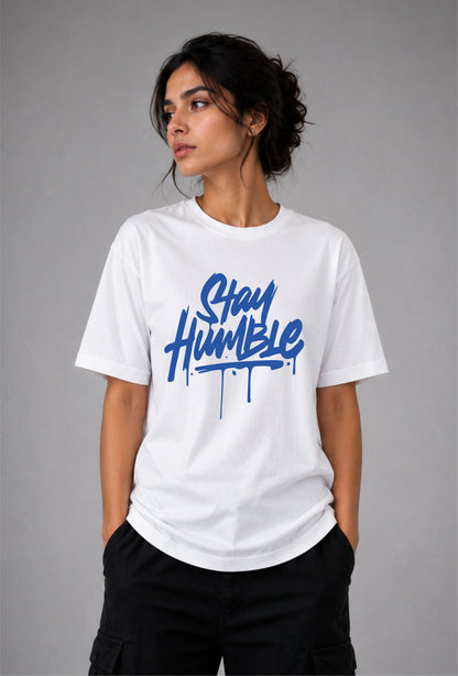 Stay humble Unisex Regular Fit Tee - White/Blue