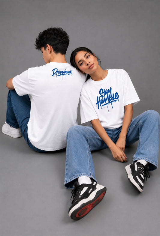 Stay humble Unisex Regular Fit Tee - White/Blue