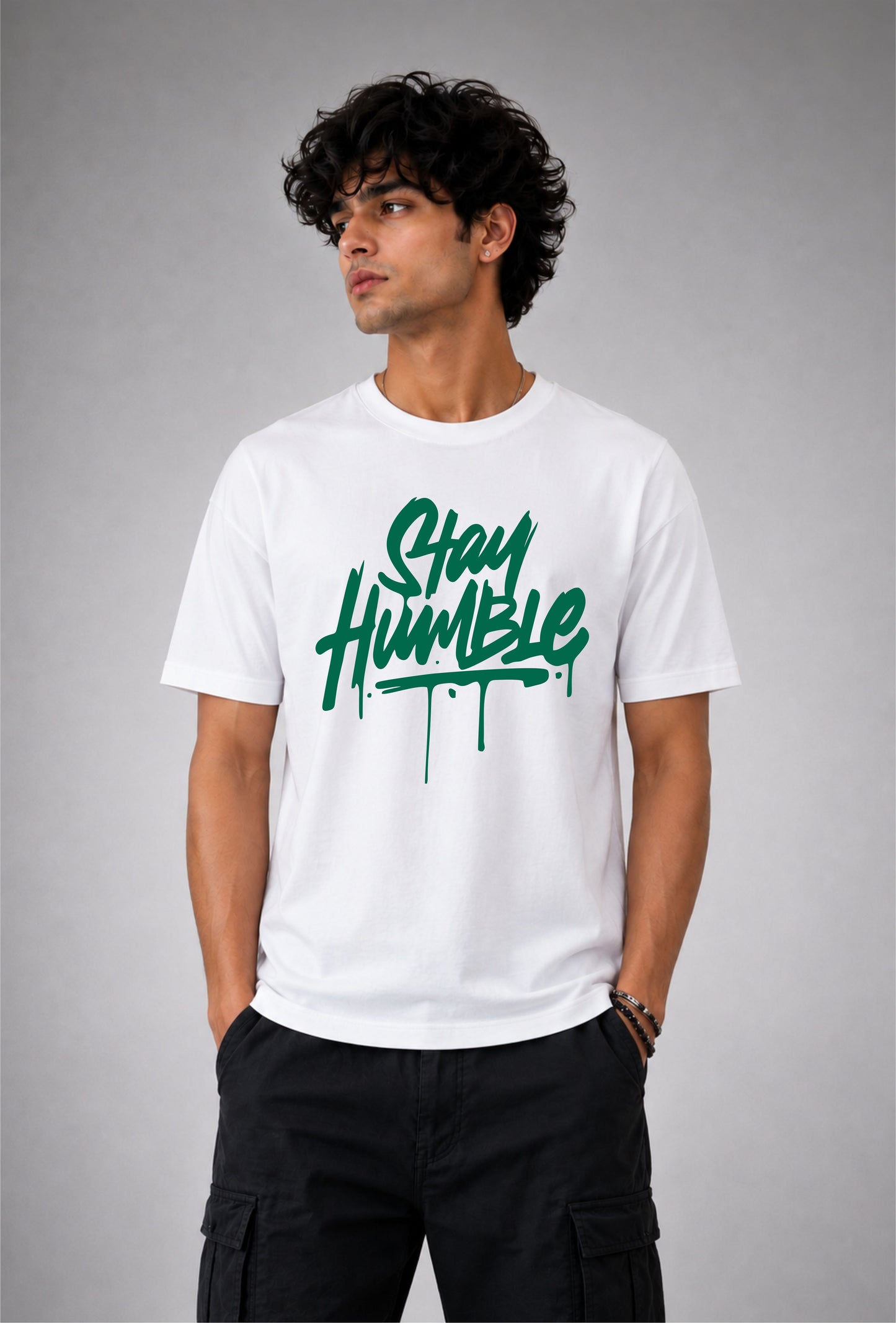 Stay humble Unisex regular Fit Tee - White/Green