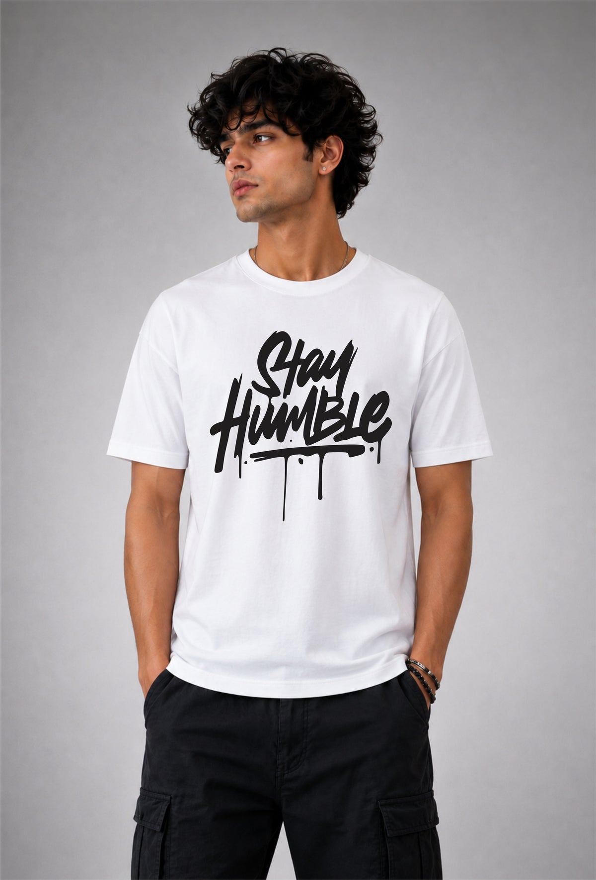 Stay humble Unisex Regular Fit Tee - White/Black