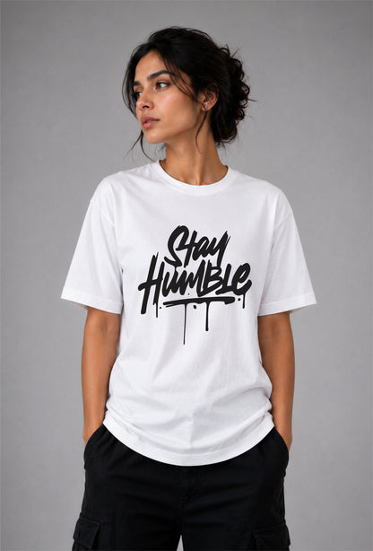 Stay humble Unisex Regular Fit Tee - White/Black
