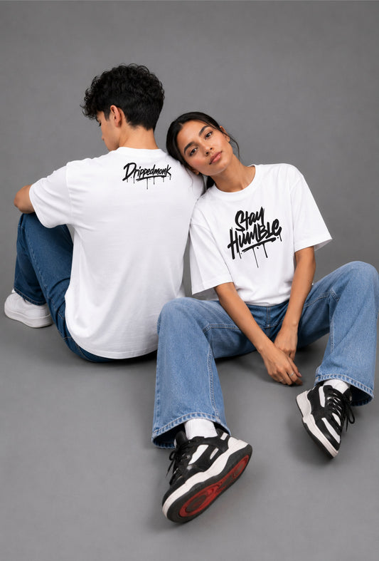 Stay humble Unisex Regular Fit Tee - White/Black