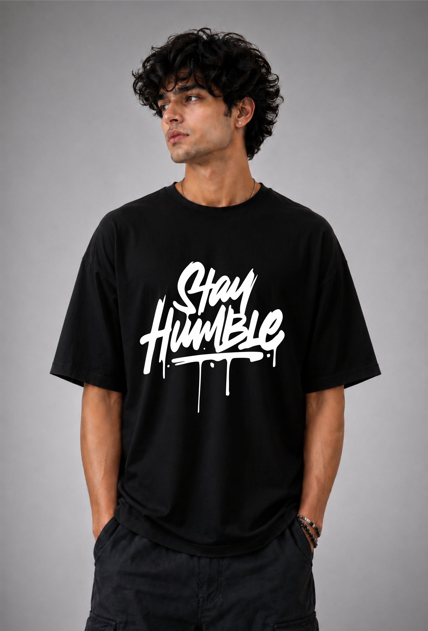 Stay Humble Oversized Graphic Tee - Black