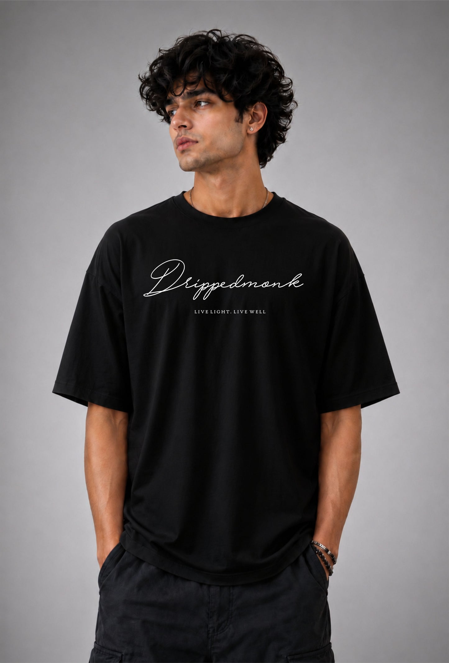 Drippedmonk Signature Oversized Graphic Tee - Black