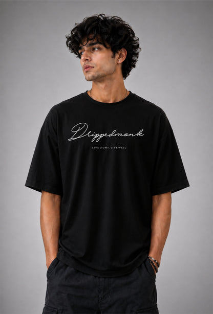 Drippedmonk Signature Oversized Graphic Tee - Black