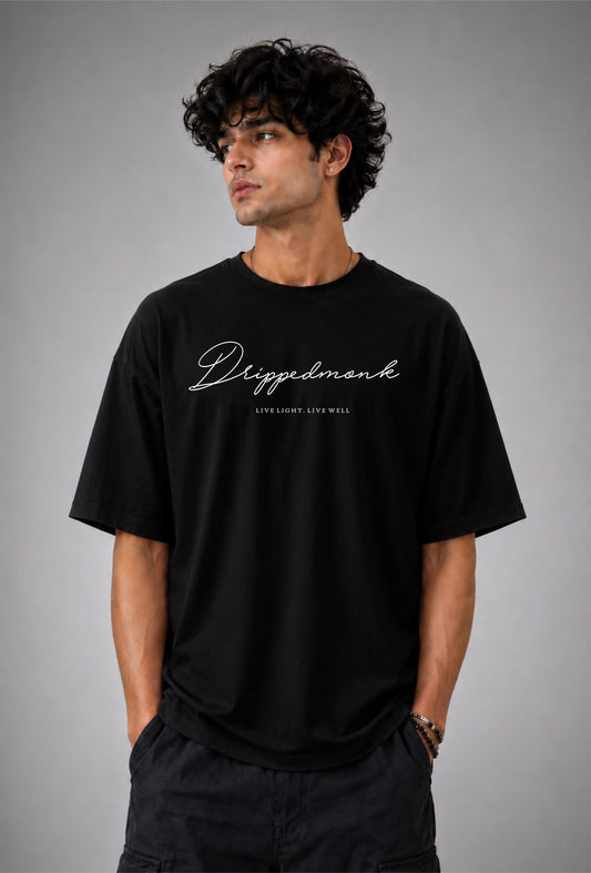 Drippedmonk Signature Oversized Graphic Tee - Black