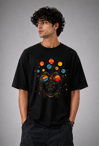 Cosmic Vision Oversized Graphic Tee - Black