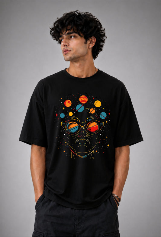 Cosmic Vision Oversized Graphic Tee - Black