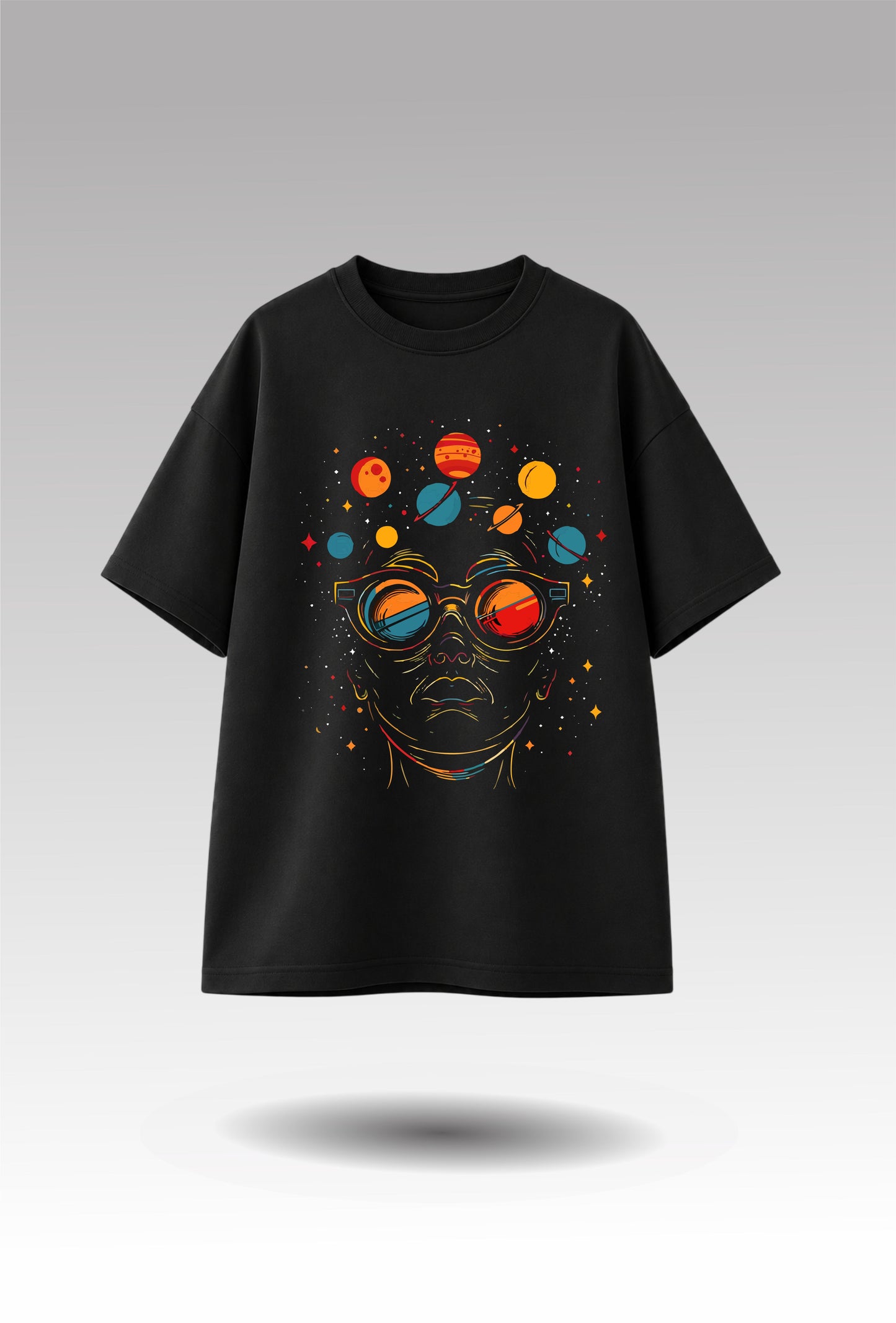 Cosmic Vision Oversized Graphic Tee - Black
