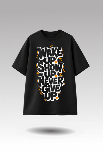 Never Give Up Oversized Graphic Tee - Black